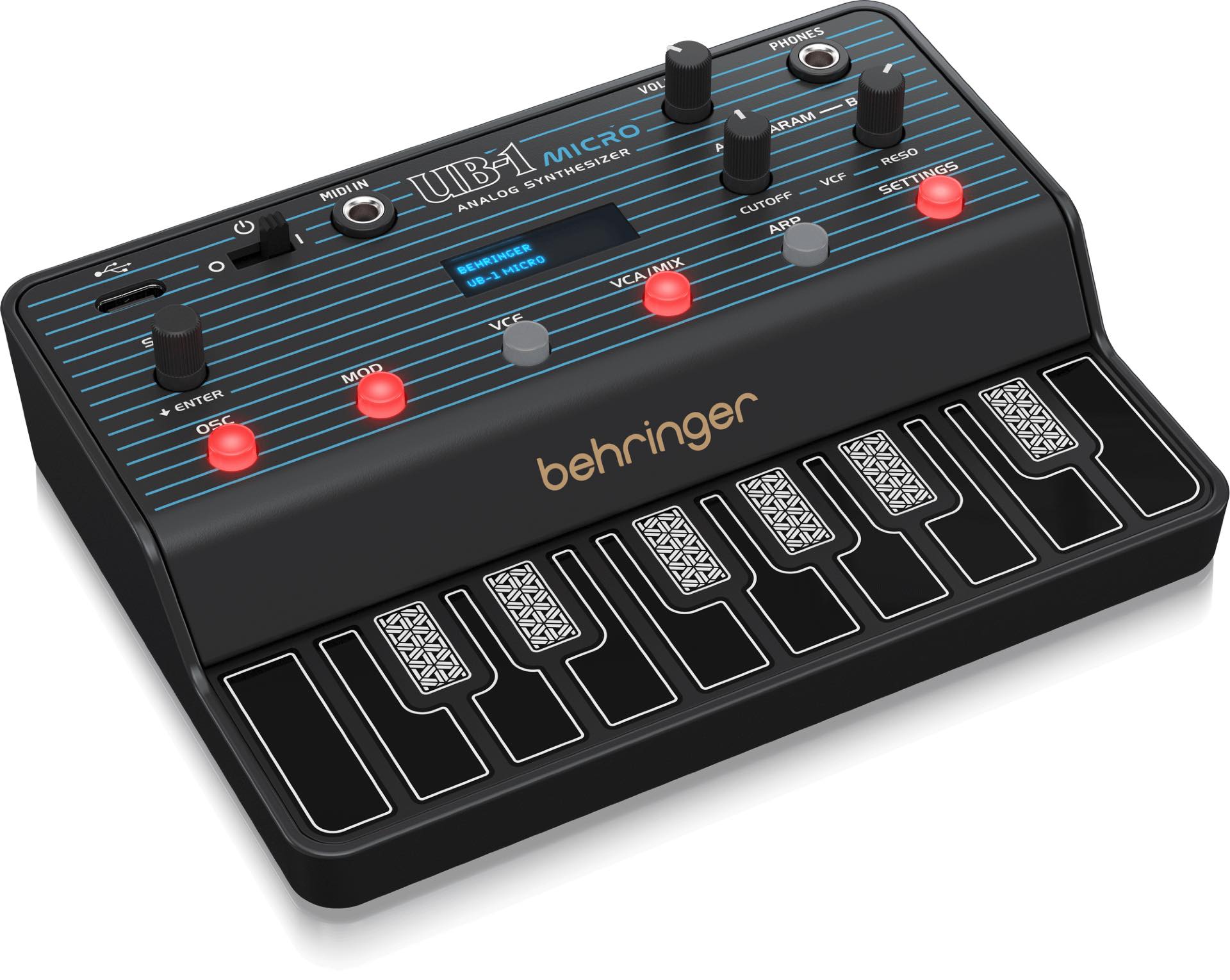 Behringer ” UB-1 MICRO  ” |  デュアルDCO、サブ/ノイズジェネレーター、クラシックVCF、アルペジエーター搭載のポータブル・アナログシンセサイザー