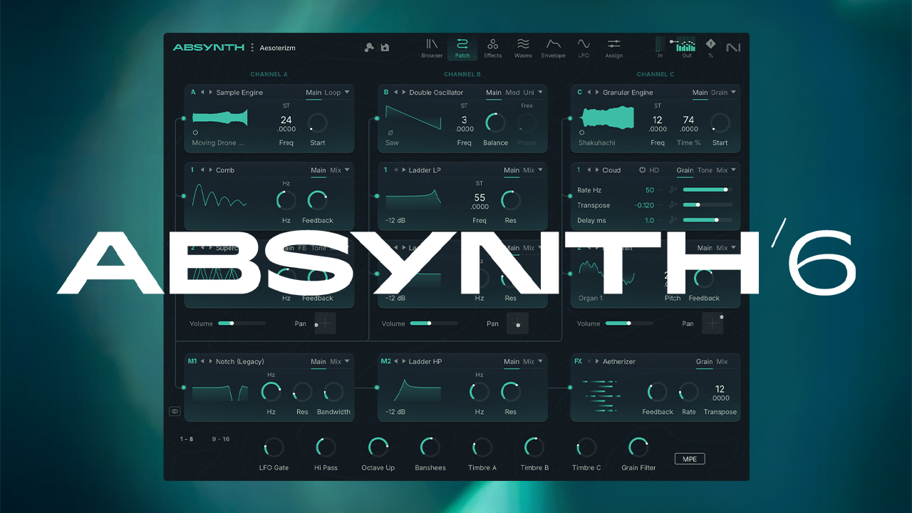 Native Instruments Absynth 6 | 伝説シンセが復活！新世代Mutator・MPE対応・サラウンド空間処理に対応したハイブリッドシンセ