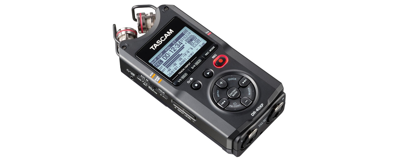 TASCAM DR-40XP | 32ビットフロート対応4chポータブルレコーダー、可動式マイクとXLR/TRS入力搭載