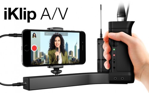 【NAMM 2016】 スマートフォン対応のマイク・プリアンプ内蔵ビデオ撮影用グリップ IK Multimedia「iKlip A/V」