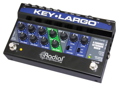 ステレオ3系統のキーボード入力とエフェクトループを備えたキーボードミキサー & パフォーマンスペダル RADIAL KEY-LARGO