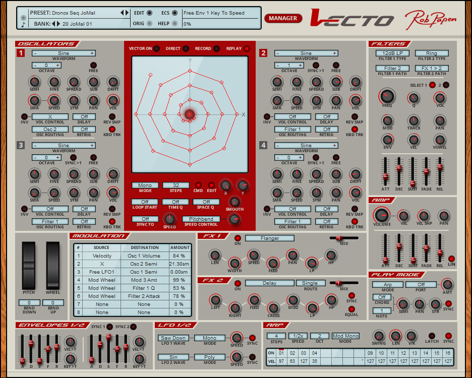 【20%オフ】4オシレーターのベクトルシンセサイザー・プラグイン Rob Papen「Vecto」